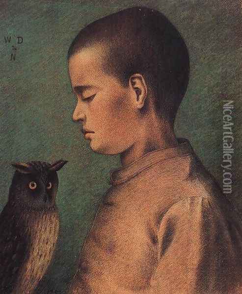Child with Owl Oil Painting - William Degouve de Nuncques