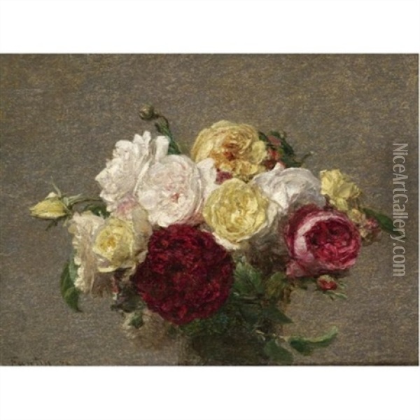 Bouquet De Roses Oil Painting - Henri Fantin-Latour