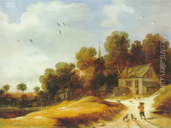 Bauernhauser Am Waldrand Oil Painting - Pieter Dircksz van Santvoort