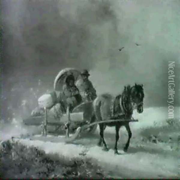 Der Pferdeschlitten Oil Painting - Alois Bach