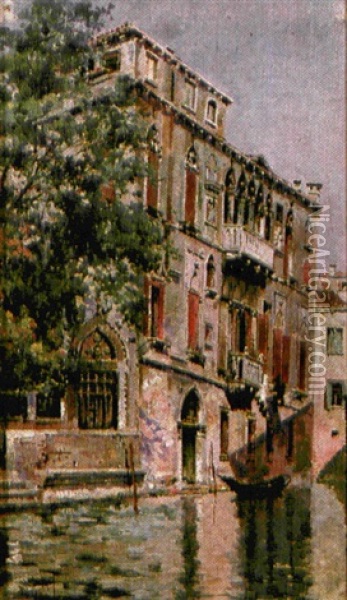 Vista De Canal Veneciano Oil Painting - Antonio Maria de Reyna Manescau