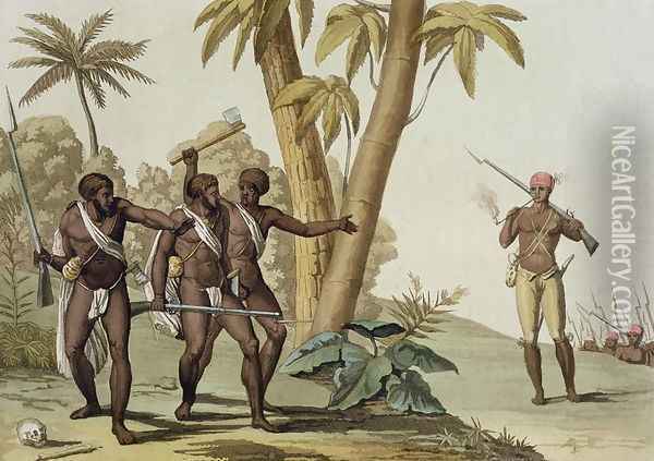 British Guyana- Surinam, the Slave Rebellion, plate 65, from 'Le Costume Ancien et Moderne', 1820s-30s Oil Painting - G. Bramati