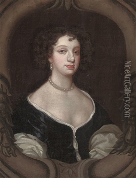 Portrait Of A Lady In A Black Dress And Pearl Necklace Oil Painting - Mary Beale