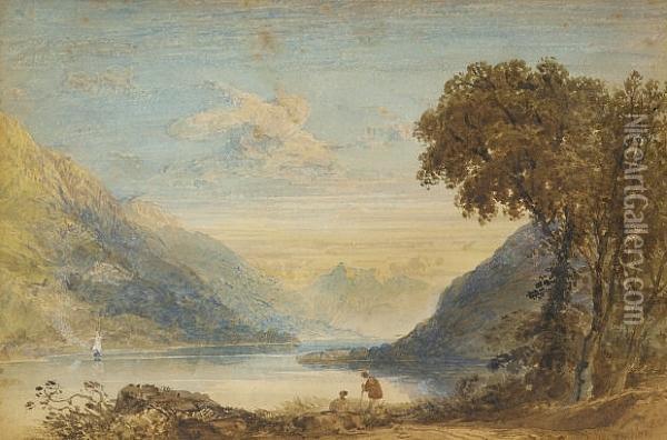 Resting By A Lake On A Summers Day Oil Painting - Anthony Vandyke Copley Fielding