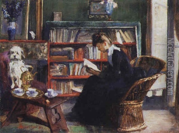 A Good Book Oil Painting - Marie Louise Catherine Breslau