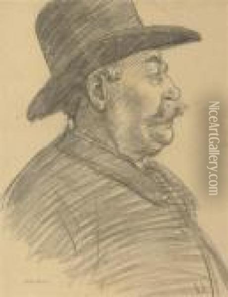 Head Of A Man, With Moustache In Profile To The Right Oil Painting - Theophile Alexandre Steinlen