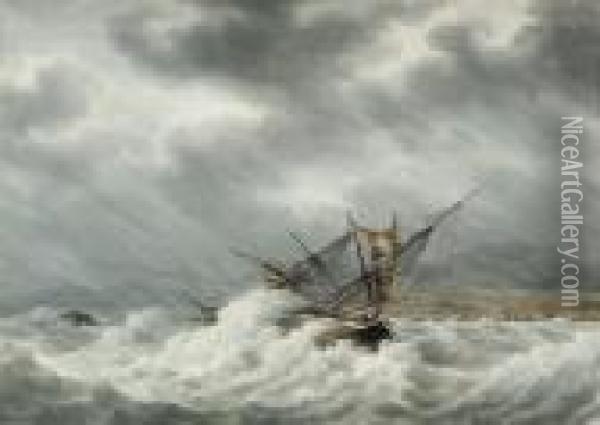 The French Brig Oil Painting - Francois Geoffroy Roux