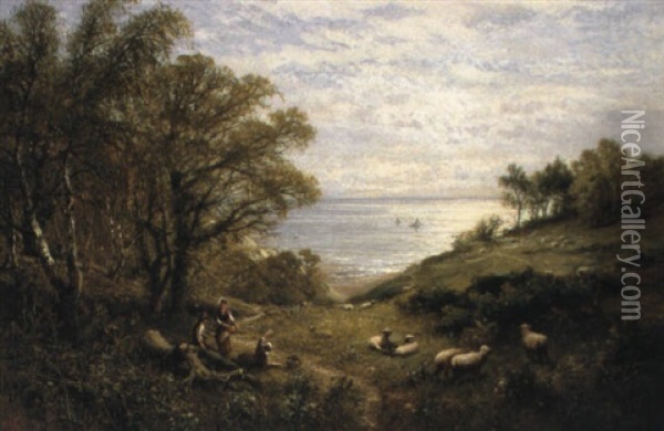 Sheep On A Coastal Path Oil Painting - Alfred Augustus Glendening Sr.