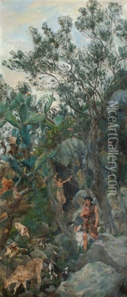 Pastorale Szene Auf Capri Oil Painting - Karl Oderich