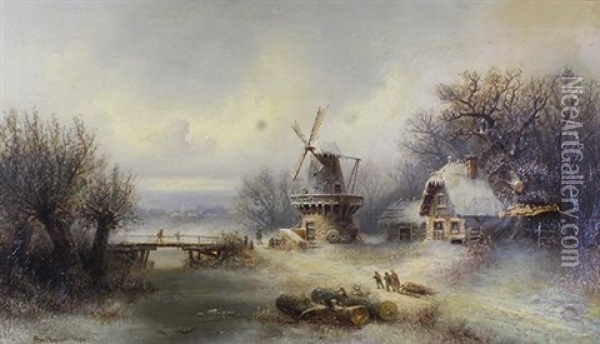 Le Moulin En Hiver Oil Painting - Albert Bredow