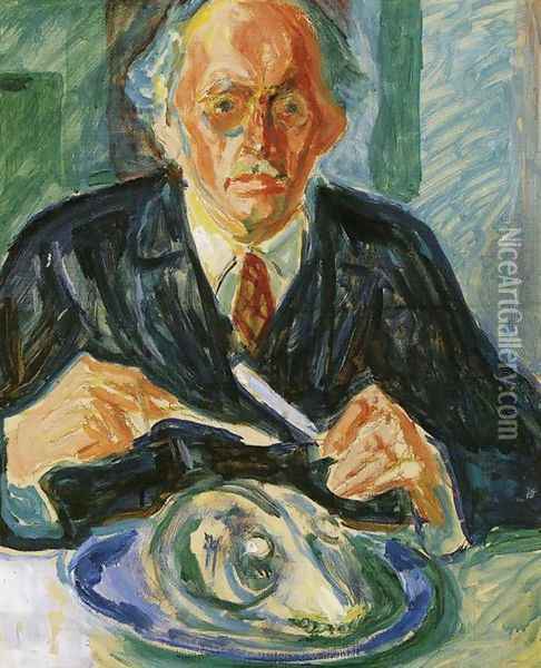 Self-Portrait with Cod's Head Oil Painting - Edvard Munch