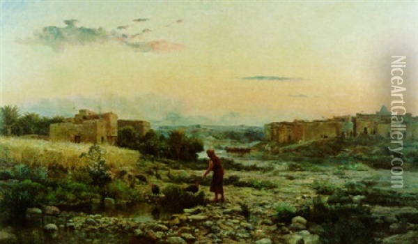 Paysage De Msila - Algerie Oil Painting - Tito Marzocchi de Belluci