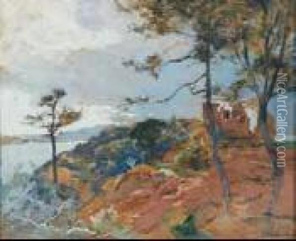 Windswept Rocky Shoreline Oil Painting - Eugne-Louis Gillot