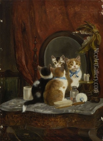 Zwei Katzchen Vor Dem Spiegel Oil Painting - Julius Adam the Younger
