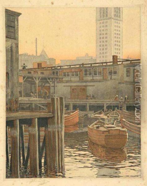 Boats In Boston Oil Painting - Vojtech Adalbert Preissig