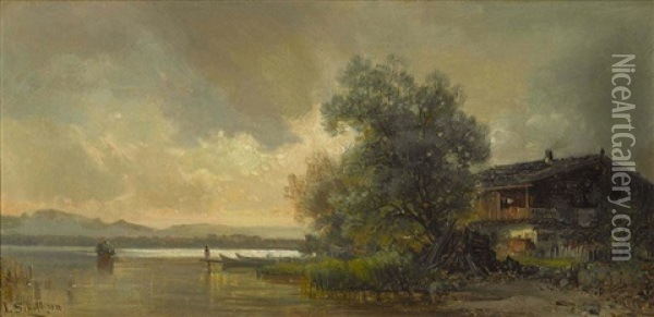 Bauernhaus Am Ufer Des Chiemsees Oil Painting - Ludwig Sckell
