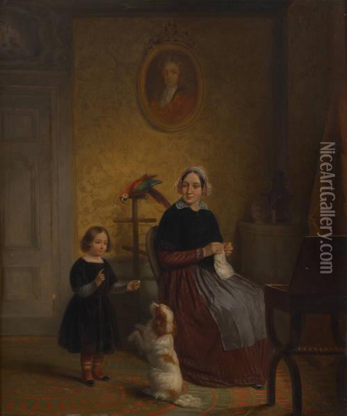 Interieur Au Perroquet Oil Painting - Jacobus Ludovicus Godinau