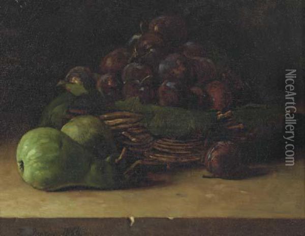 Still Life With Basket Of Prunes Oil Painting - Francois Bonvin