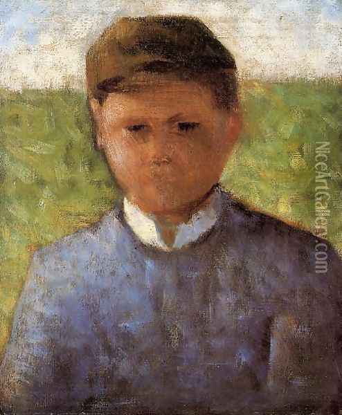 Young Peasant in Blue Oil Painting - Georges Seurat