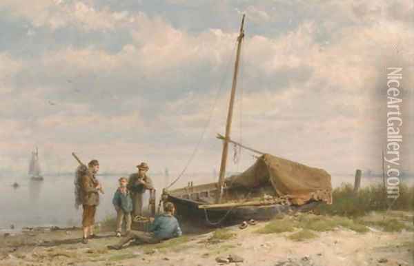 Fishermen along a shoreline Oil Painting - Hermanus Koekkoek