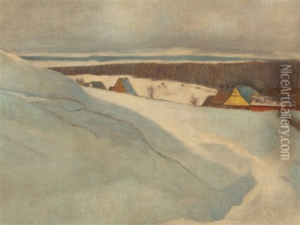 Winter Landscape Oil Painting - Friedrich Pontini