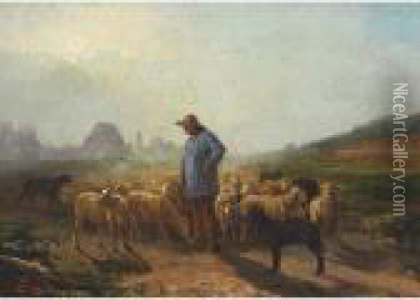 Shepherd And Flock Oil Painting - Rosa Bonheur