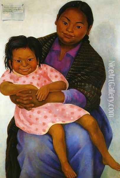 Portrait of Madesta and Inesita (Retratos de Modesta y Inesita) 1939 Oil Painting - Diego Rivera