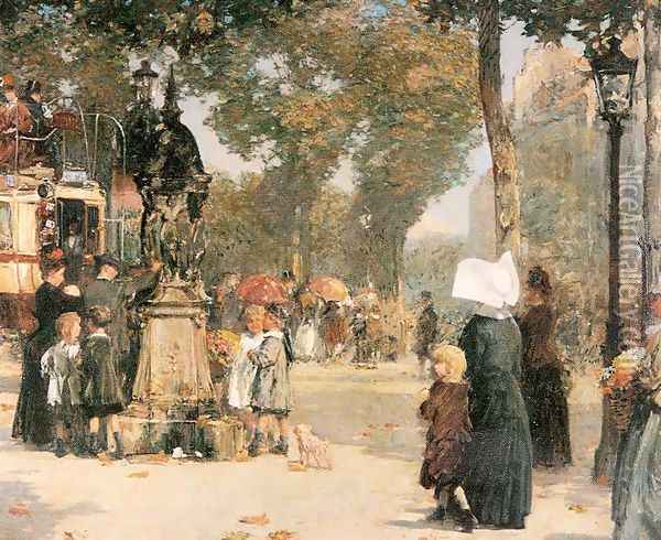 Paris Street Scene 1887 Oil Painting - Childe Hassam