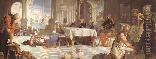 Christ Washing the Feet of His Disciples c. 1547 Oil Painting - Jacopo Tintoretto (Robusti)
