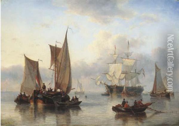 Bringing The Catch On Board Oil Painting - George Willem Opdenhoff