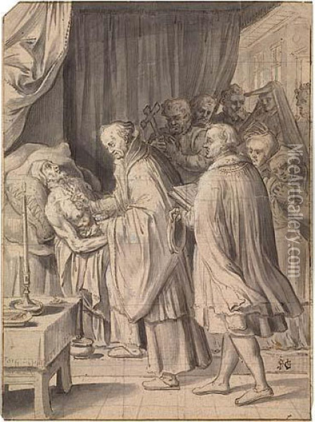 The Last Sacrament Administered To A Man On His Deathbed Oil Painting - Hans Ii Collaert