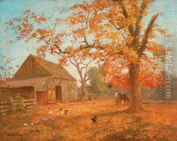 Autumn, New England Homestead, Cheshire, Connecticut Oil Painting - Lyell E. Carr