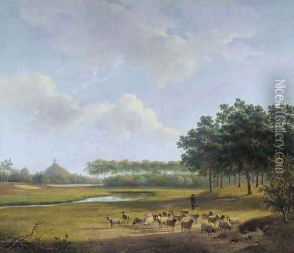 The Estate Raephorst in Wassenaar, with the Seringenberg in the distance Oil Painting - Andreas Schelfhout