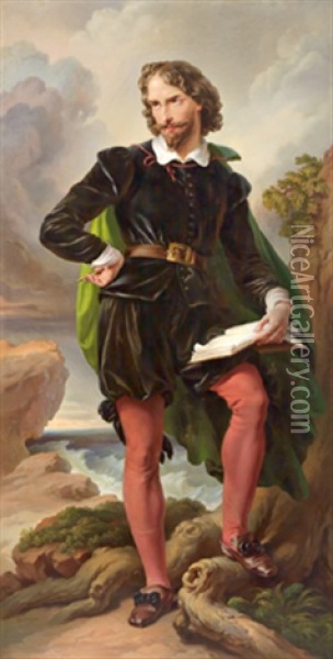 Ganzfiguriges Portrait Eines Dichters Oil Painting - Carl (Karl) Joseph Geiger