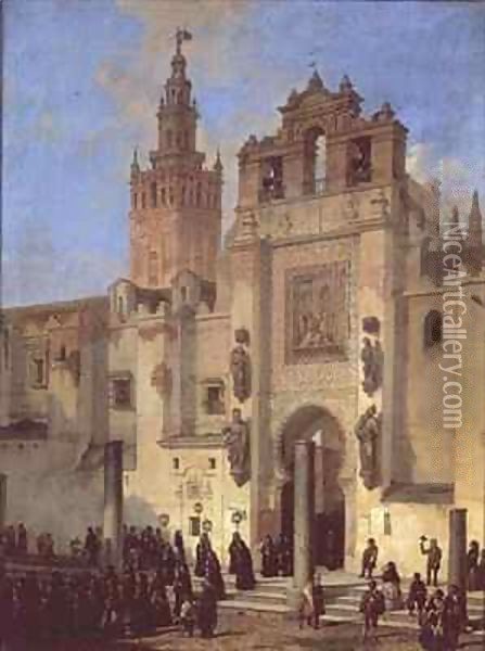 Religious procession in Seville Oil Painting - Joachin Dominguez Becquer