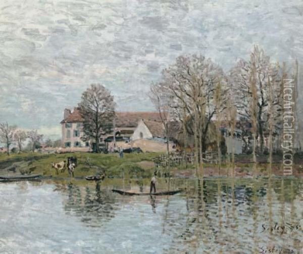 Bords De Seine A Port-marly Oil Painting - Alfred Sisley