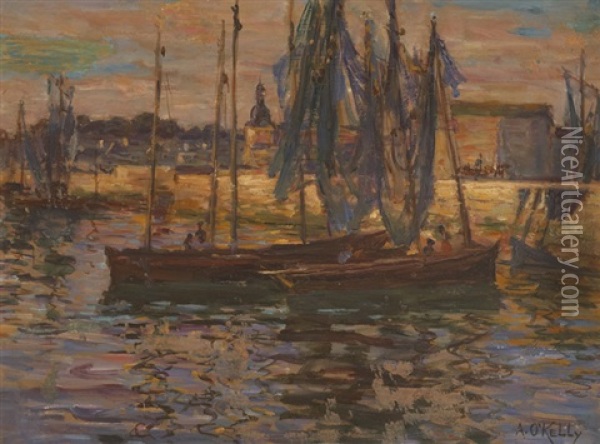 Fishing Boats At Concarneau, France Oil Painting - Aloysius C. O'Kelly