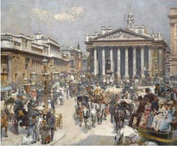 Bank And The Royal Exchange Oil Painting - William Logsdail