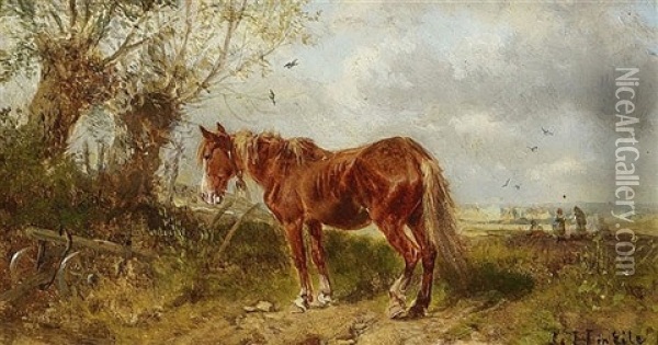 Pferd Am Ackerrand Oil Painting - Ludwig Hartmann