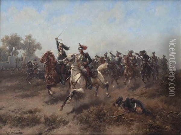 The French Cavalry Charge Oil Painting - Hermanus Koekkoek the Elder