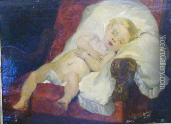 Jeune Enfant Endormi Oil Painting - Pierre Carrier-Belleuse