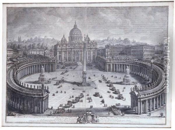 La Veduta Del Fianco Destro Della Basilica Vaticana Oil Painting - Giuseppe Vasi