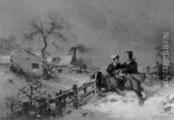 Caught In A Winter Storm Oil Painting - George Washington Nicholson