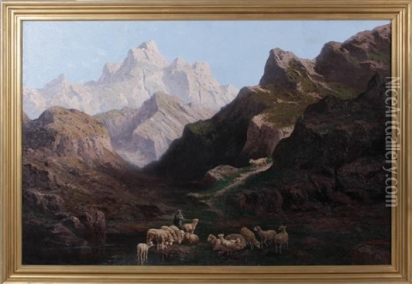 Landscape With Sheep Oil Painting - John Califano