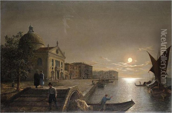 Moonlight In Venice Oil Painting - Henry Pether