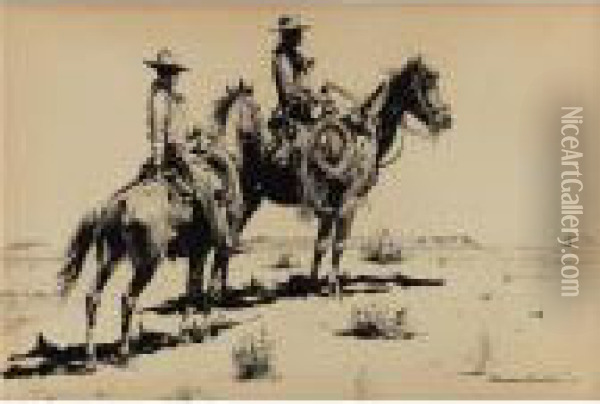 Two Cowboys Oil Painting - John Edward Borein