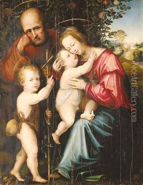 The Holy Family with the Infant Saint John the Baptist Oil Painting - Giovanni Di Lorenzo Larciani