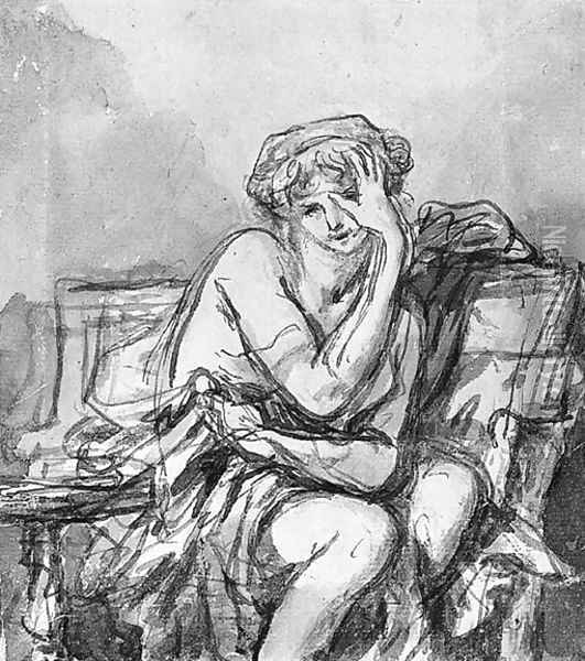 A seated semi-clad Woman Oil Painting - Jean Baptiste Greuze
