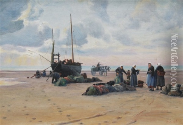 Plage Et Embarcation Oil Painting - Gaston Marie Anatole Roullet