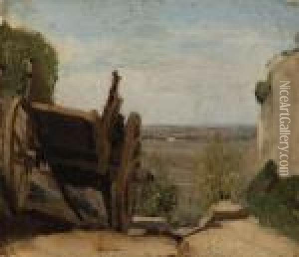 La Charrette 
Oil On Paper Laid Down On Canvas Oil Painting - Jean-Baptiste-Camille Corot